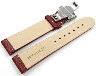 Bracelet montre déployante papillon cuir de veau grainé bordeaux 18mm 20mm 22mm 24mm 26mm 28mm
