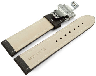 Bracelet montre déployante papillon cuir de veau grainé brun foncé 18mm 20mm 22mm 24mm 26mm 28mm