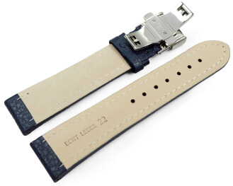 Bracelet montre déployante papillon cuir de veau grainé bleu foncé TiT 18mm 20mm 22mm 24mm 26mm 28mm