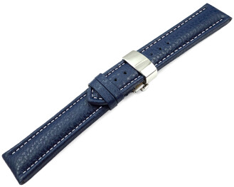 Bracelet montre déployante papillon cuir de veau grainé bleu foncé 18mm 20mm 22mm 24mm 26mm 28mm