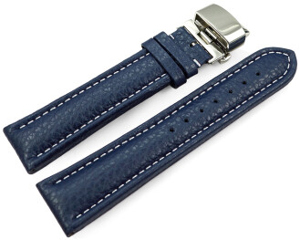 Bracelet montre déployante papillon cuir de veau grainé bleu foncé 18mm 20mm 22mm 24mm 26mm 28mm