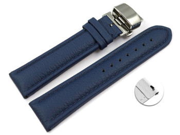 Bracelet montre échange rapide papillon cuir grainé bleu TiT 18mm 20mm 22mm 24mm 26mm 28mm