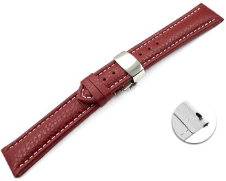 Bracelet montre échange rapide papillon cuir grainé bordeaux 18mm 20mm 22mm 24mm 26mm 28mm