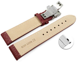 Bracelet montre échange rapide papillon cuir grainé bordeaux TiT 18mm 20mm 22mm 24mm 26mm 28mm
