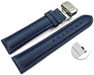 Bracelet montre échange rapide papillon cuir grainé bleu foncé TiT 18mm 20mm 22mm 24mm 26mm 28mm
