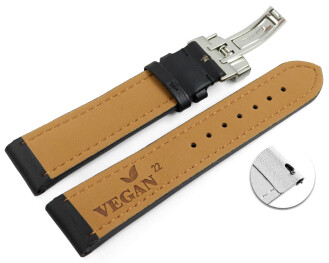 Bracelet montre échange rapide VEGAN fermoir déployant grain noir rembourré 18mm 20mm 22mm 24mm