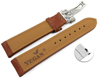 Bracelet montre échange rapide VEGAN fermoir déployant grain brun clair rembourré 18mm 20mm 22mm 24mm