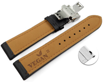 Bracelet montre changement rapide VEGAN en grain noir rembourré déployant papillon 18mm 20mm 22mm 24mm