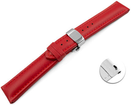 Bracelet montre changement rapide VEGAN en grain rouge rembourré déployant papillon 18mm 20mm 22mm 24mm