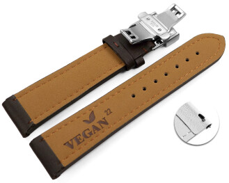 Bracelet montre changement rapide VEGAN en grain brun foncé rembourré déployant papillon 18mm 20mm 22mm 24mm