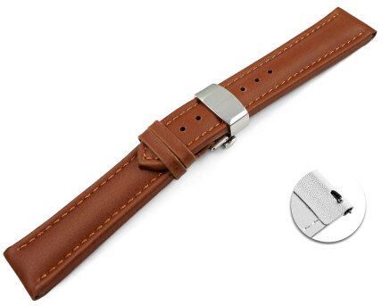 Bracelet montre changement rapide VEGAN en grain brun clair rembourré déployant papillon 18mm 20mm 22mm 24mm