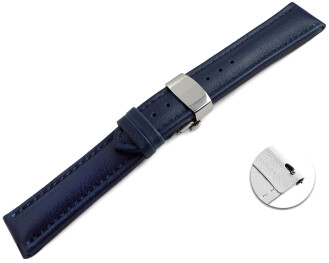 Bracelet montre changement rapide VEGAN en grain bleu rembourré déployant papillon 18mm 20mm 22mm 24mm