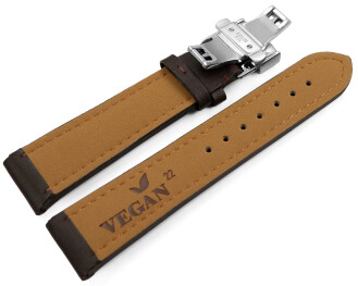 Bracelet montre VEGAN en grain marron foncé rembourré déployant papillon 18mm 20mm 22mm 24mm