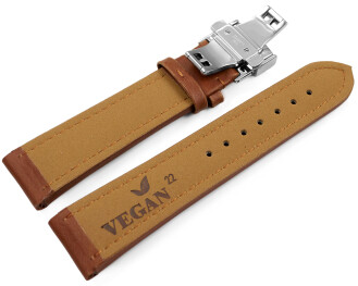 Bracelet montre VEGAN en grain marron clair foncé rembourré déployant papillon 18mm 20mm 22mm 24mm