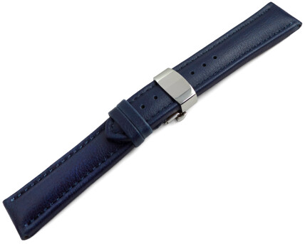Bracelet montre VEGAN en grain bleu rembourré déployant papillon 18mm 20mm 22mm 24mm