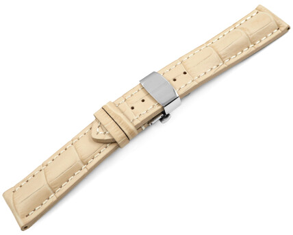 Boucle déployante papillon rembourrage épais croco beige 18mm 20mm 22mm 24mm