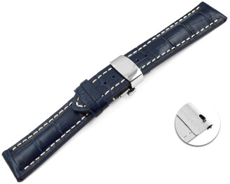 Bracelet montre échange rapide déployante papillon rembourrage épais croco navy bleu 18mm 20mm 22mm 24mm