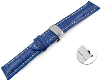 Bracelet montre échange rapide déployante papillon rembourrage épais croco bleu 18mm 20mm 22mm 24mm