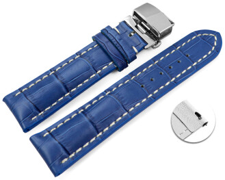 Bracelet montre échange rapide déployante papillon rembourrage épais croco bleu 18mm 20mm 22mm 24mm