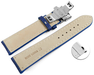 Bracelet montre échange rapide déployante papillon rembourrage épais croco bleu 18mm 20mm 22mm 24mm