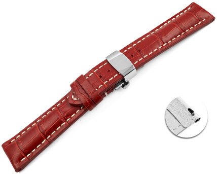 Bracelet montre échange rapide déployante papillon rembourrage épais croco rouge 18mm 20mm 22mm 24mm