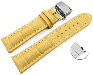 Bracelet montre échange rapide déployante papillon rembourrage épais croco jaune 18mm 20mm 22mm 24mm