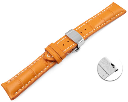 Bracelet montre échange rapide déployante papillon rembourrage épais croco orange 18mm 20mm 22mm 24mm