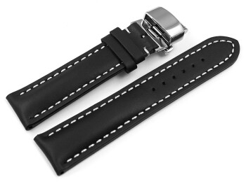 Boucle déployante papillon-veau rembourrage épais-lisse-noir 19mm 21mm 23mm