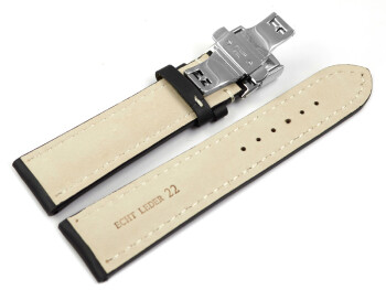 Boucle déployante papillon-veau rembourrage épais-lisse-noir 19mm 21mm 23mm