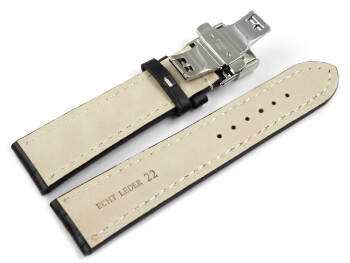 Boucle déployante papillon rembourrage épais croco noir 19mm 21mm 23mm