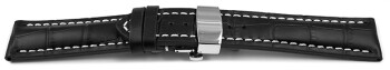 Bracelet montre échange rapide déployante papillon rembourrage épais croco noir 19mm 21mm 23mm