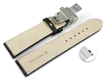 Bracelet montre échange rapide déployante papillon rembourrage épais croco noir 19mm 21mm 23mm