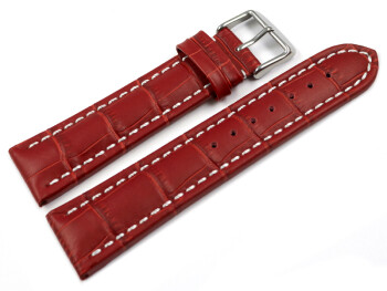 XL Bracelet montre cuir grain croco rouge surpiqué 18mm 20mm 22mm 24mm 26mm 28mm