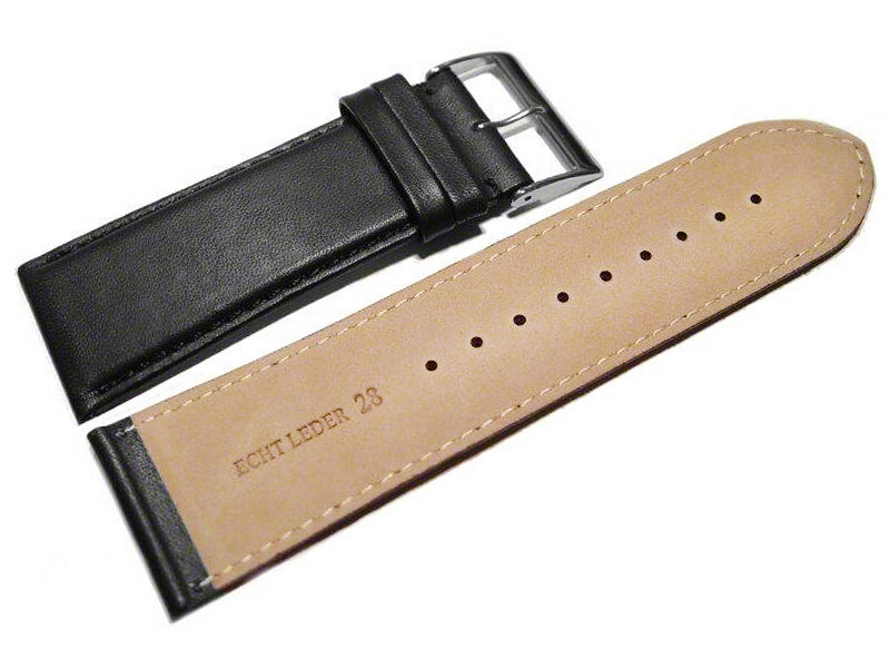 Bracelet De Montre En Cuir De Veau Lisse Noir - Taille XL (18-28mm) - Neuf Avec étiquettes - Watchband Berlin