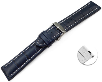 XL Bracelet montre échange rapide cuir grain croco bleu foncé surpiqué