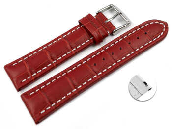 XL Bracelet montre échange rapide cuir grain croco rouge surpiqué