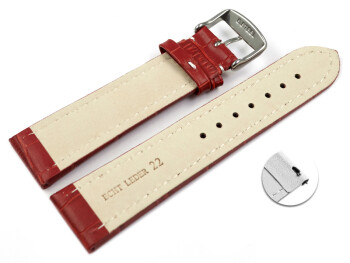XL Bracelet montre échange rapide cuir grain croco rouge surpiqué