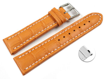 XL Bracelet montre échange rapide cuir grain croco orange surpiqué