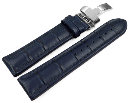 Bracelet montre cuir de veau grain croco bleu...