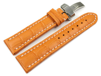 XL Bracelet montre déployante cuir de veau grain croco orange 18mm 20mm 22mm 24mm