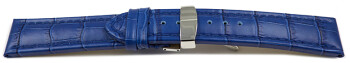 XL Bracelet montre déployante cuir de veau grain croco bleu TiT 18mm 20mm 22mm 24mm