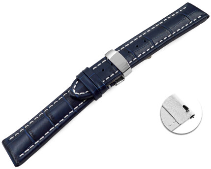 Bracelet montre échange rapide déployante cuir grain croco navy 18mm 20mm 22mm 24mm