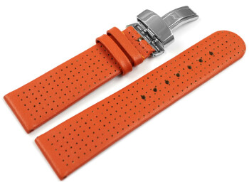 Bracelet de montre - cuir de veau - dessin perforé - orange