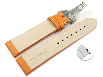 XL Bracelet montre échange rapide déployante cuir grain croco orange 18mm 20mm 22mm 24mm