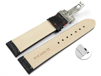 XL Bracelet montre échange rapide déployante cuir grain croco noir 18mm 20mm 22mm 24mm