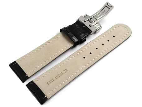 Bracelet De Montre En Cuir De Veau Véritable - Noir - Largeurs 18/20/22/24 Mm - Marque Watchband Berlin - Neuf