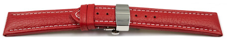 XL Bracelet montre déployante papillon cuir grainé rouge 18mm 20mm 22mm 24mm 26mm 28mm