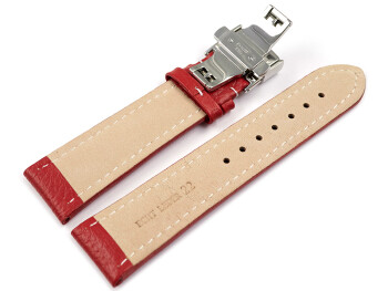 XL Bracelet montre déployante papillon cuir grainé rouge 18mm 20mm 22mm 24mm 26mm 28mm