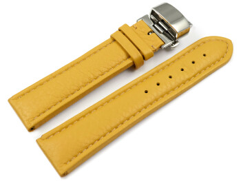 XL Bracelet montre déployante papillon cuir grainé jaune TiT 18mm 20mm 22mm 24mm 26mm 28mm