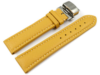 XL Bracelet montre déployante papillon cuir grainé jaune 18mm 20mm 22mm 24mm 26mm 28mm